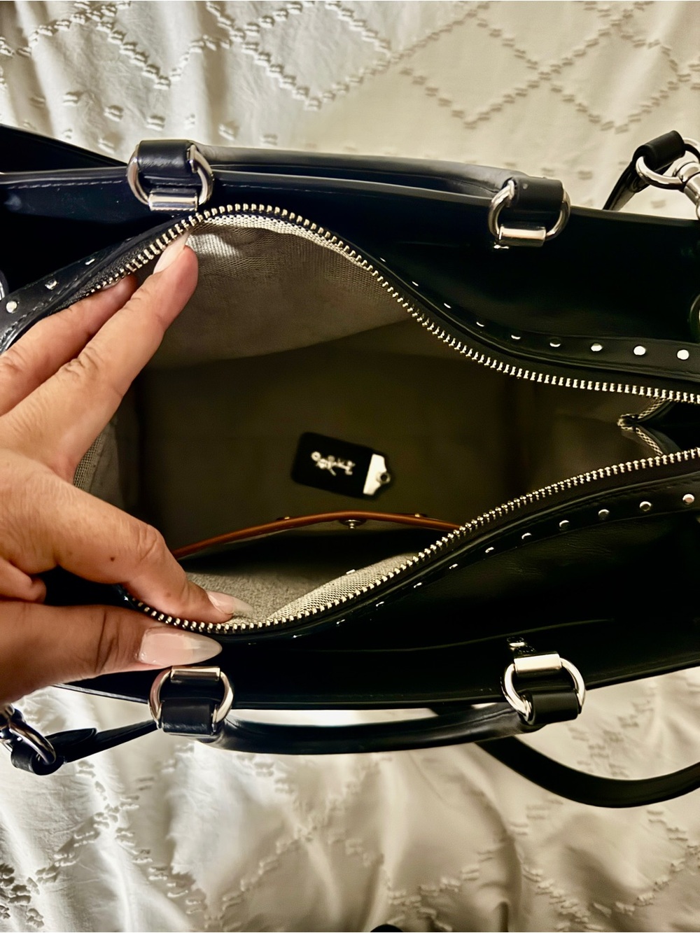 Coach Rogue 30 Black Leather Studded Satchel Shoulder Bag - Picture 4 of 5